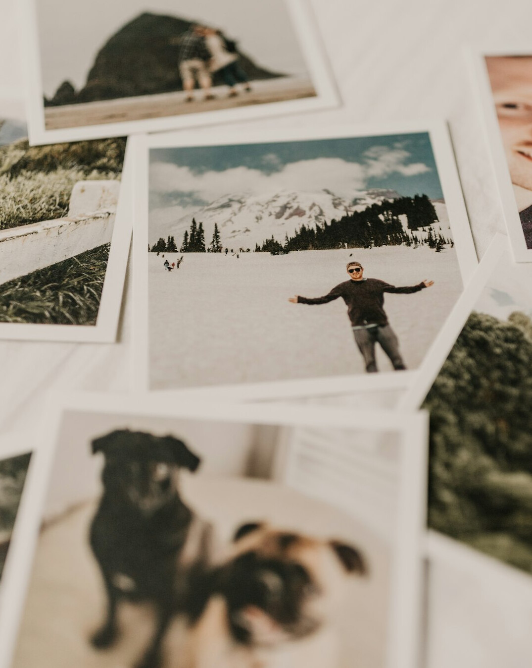Wall covered with printed documentary photographs pinned up in an editorial office